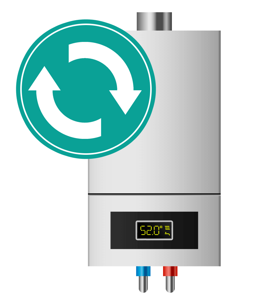 Darstellung eines Gasgeräts mit einem Symbol für den Gasgerätetausch.